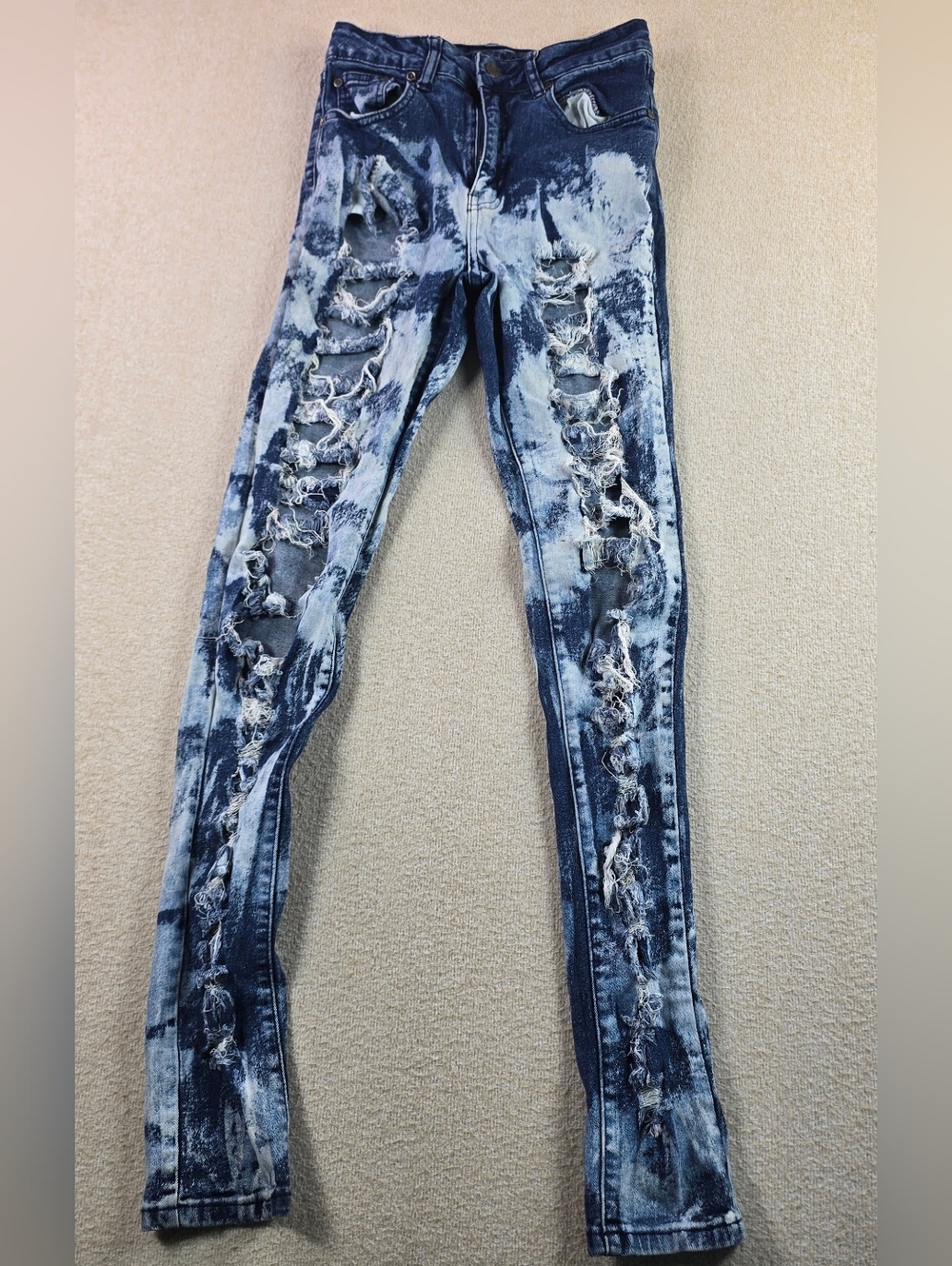 AQ American Quality Jeans Womens 3 Blue Acid Wash Distressed Skinny Stretch
